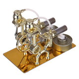 Stirlingkit L-Type Golden Twp Cylinders Stirling Engine Generator Model with LED Diode and Bulb Science Experiment Toy, view 5
