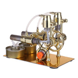 Stirlingkit L-Type Golden Twp Cylinders Stirling Engine Generator Model with LED Diode and Bulb Science Experiment Toy, view 6