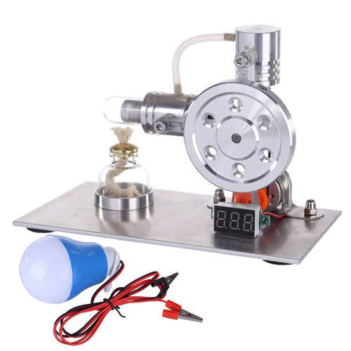 Stirlingkit L Type Silver Stirling Engine Generator Model with Bulb Voltage Digital Display Meter