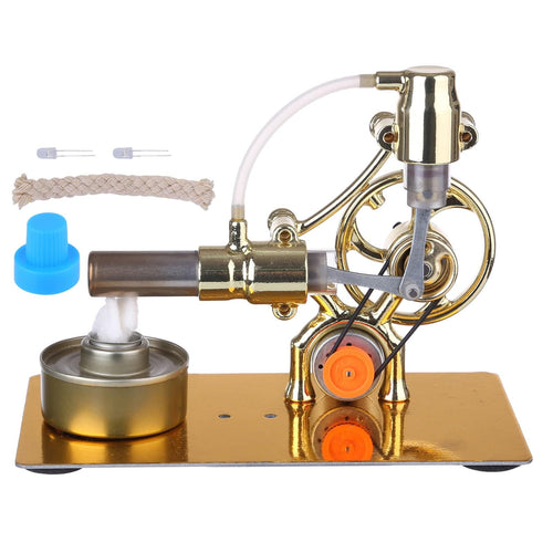 Stirlingkit L-Type Single Cylinder Golden Stirling Engine Generator Sterling Model with LED Diode Science Experiment