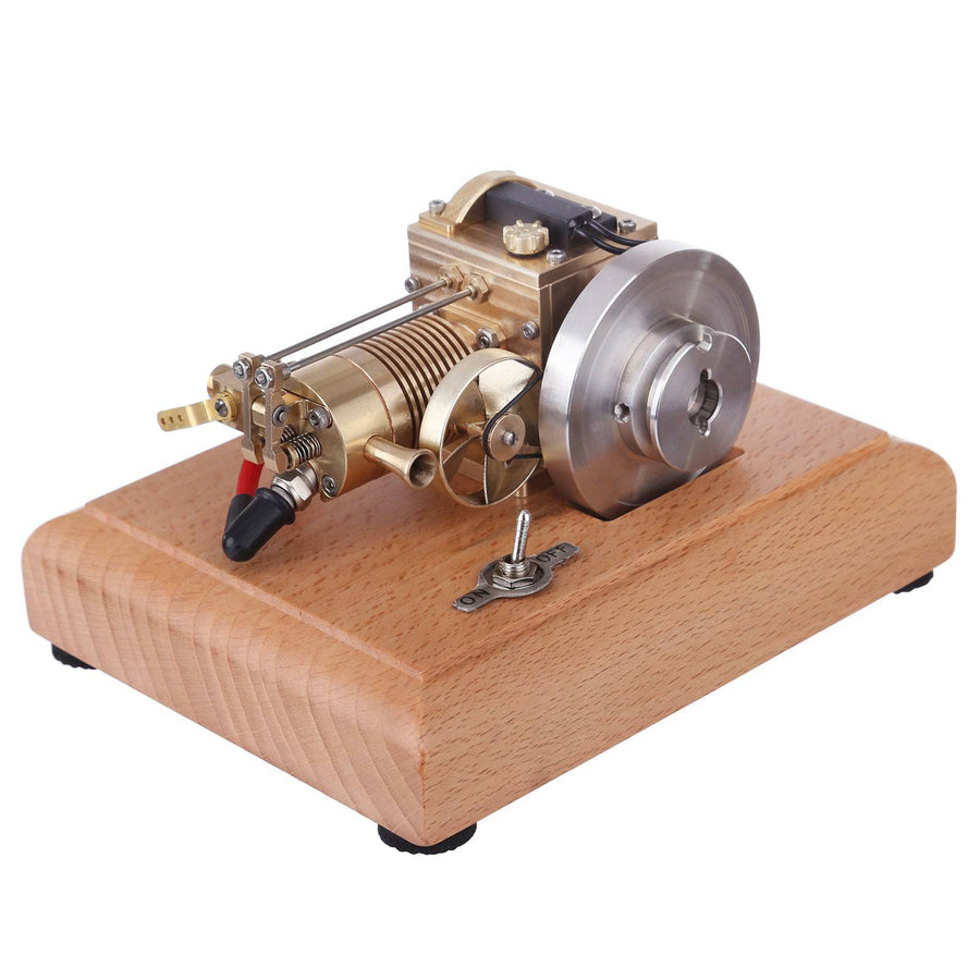 Stirlingkit M16B 1.6cc Mini Horizontal Gasoline 4 Stroke Air-cooled Single Cylinder Internal Combustion Engine with Wooden Base