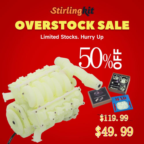 Stirlingkit MAD RC Simulated V8 Engine KIT that Works Original Color Unpainted Version