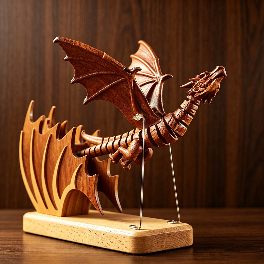 Stirlingkit Mechanical Gothic Dragon Kinetic Handcrafted Wood Sculpture