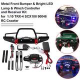 Stirlingkit Metal Front Bumper with 2 LED Lights Remote Control Electric Winch for 1/10 Traxxas TRX-4 SCX10II 90046, view 3