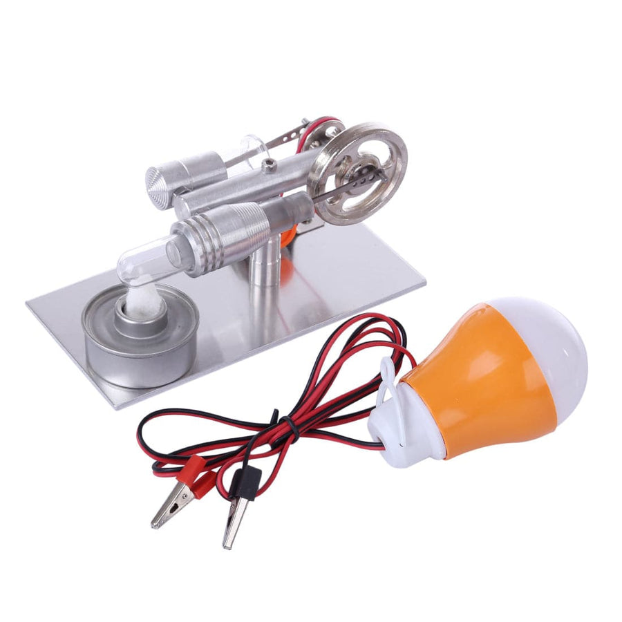 Stirlingkit Metal Stirling Engine Model External Combustion With Light Bulb Developmental Toy