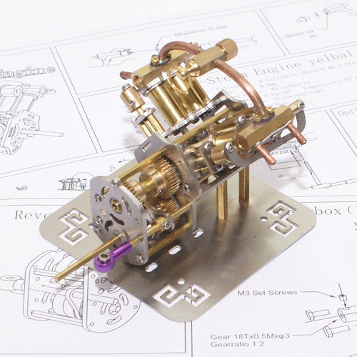 Stirlingkit Mini V4 Brass Steam Engine Model Reverse Gearbox (without Boiler)