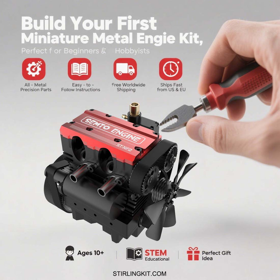 Miniature Metal Engine Model Kits for Beginner - Build Your First Engine Stirlingkit Must-have