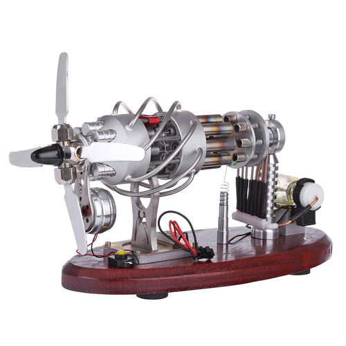 Stirlingkit New 16 Cylinder Swash Plate Stirling Engine Butane Generator Upgrade Model with Digital Display Voltage Meter