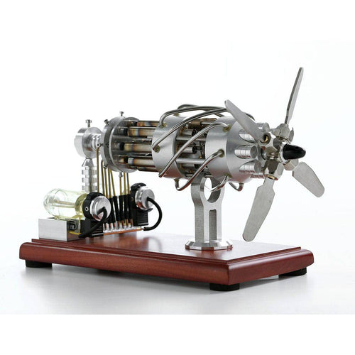 Stirlingkit Newest Version 16 Cylinder Dual Fuel Bottle Hot Air Motor Generator Creative Stirling Engine Model Toy