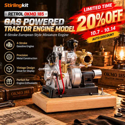 Stirlingkit RETROL × OKMO 185-Type Gas Powered Antique Tractor Engine Model 4-Stroke European-Style Miniature Engine