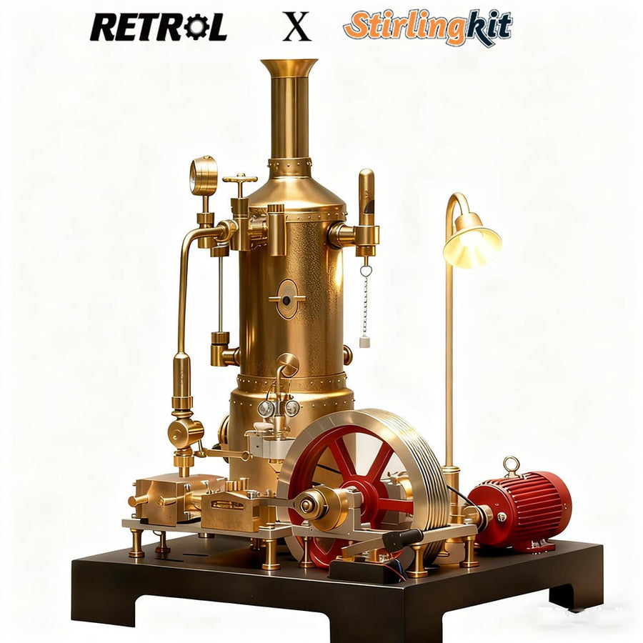 Stirlingkit RETROL SE-03 Stationary Steam Mill Engine and Boiler DIY Model Kits with Generator Lamp Stand