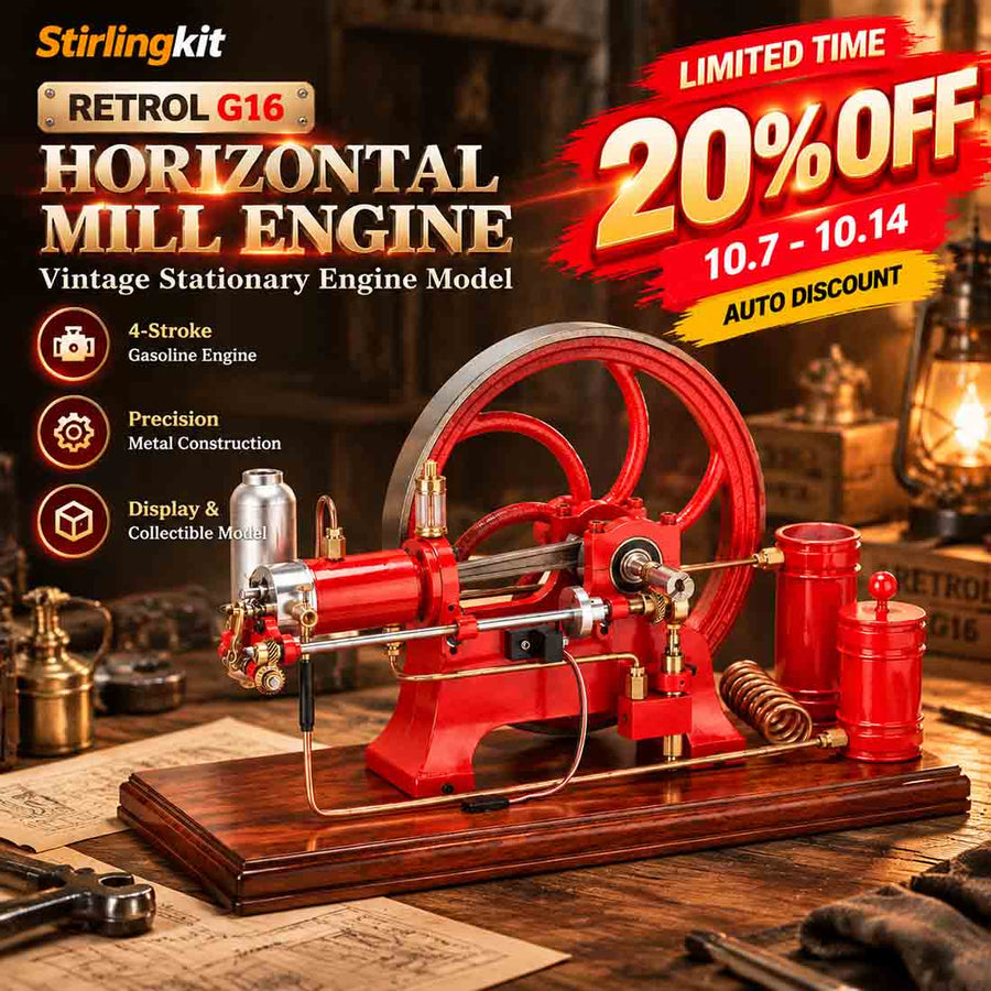 Stirlingkit RETROL Vintage Horizontal Mill Engine Stationary Engine Model 4 Stroke Gasoline ICE G16