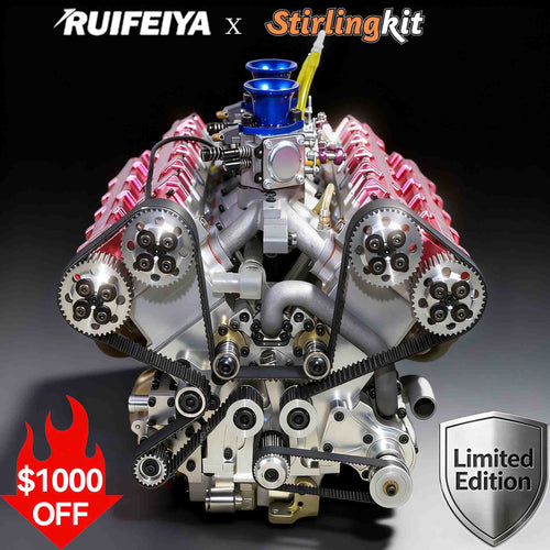 Stirlingkit RUIFEIYA V10-150 1/4-Scale V10 Engine Model High Performance – 150cc DOHC, 40-Valve, 4-Stroke, Water-Cooled, Limited Edition Up to 11,000 RPM