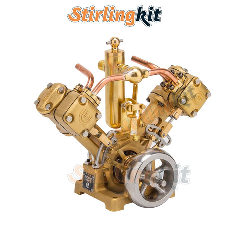 Stirlingkit RW-V2 Mini Dual Cylinder V2 Reciprocating Steam Engine – Precision Model for 70–130cm Boats