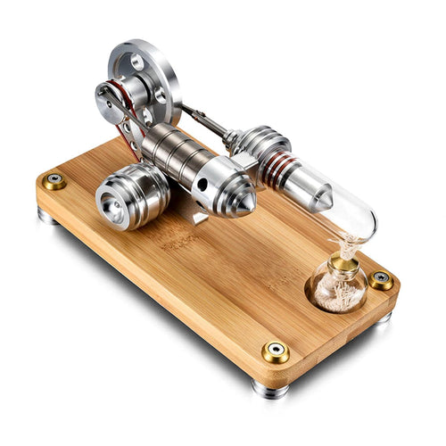 Stirlingkit γ-shape LED Lights Stirling Engine Model with Wooden Base Science Experiment Teaching Gift