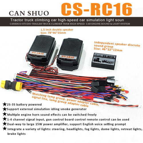 Stirlingkit Simulation Lights and Sound Set Independent Speaker Discrete Sound Set Multi-sound Effects Switching 7 Kinds of Lights for RC Tractor Truck Climbing Car High-speed Car Model
