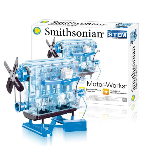 Stirlingkit Smithsonian DIY L4 4 Cylinder Inline 4 Car Engine Assembly Model Kit STEM Science Toy Blue