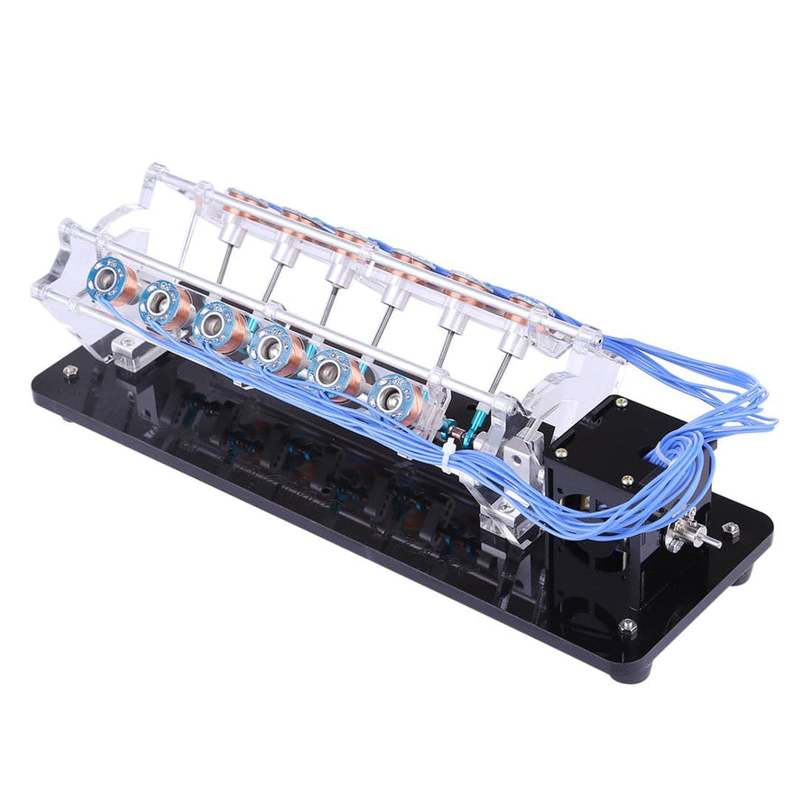 Stirlingkit Stark 5v 6w Power V-shape Electromotor Model High Speed Electromagnet Car Engine of 12 Coil - Coil Random Color