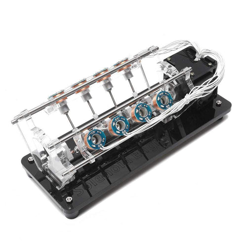 Stirlingkit Stark Magnetic Multi Coil Car Solenoid Engine V8 Model LED Light Hall Effect Reciprocating Electromagnetic Motor