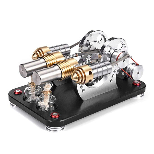 Stirlingkit Stirling Engine Kit 2-Cylinder Parallel Bootable Micro External Combustion Engine Model