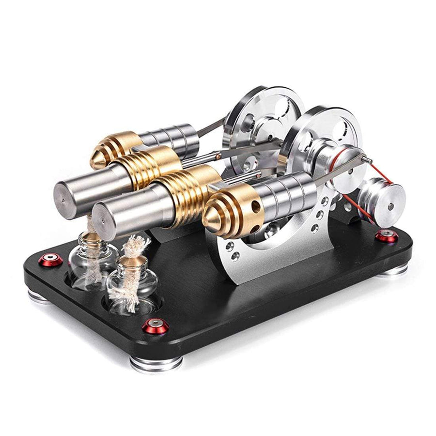Stirlingkit Stirling Engine Kit 2-Cylinder Parallel Bootable Micro External Combustion Engine Model