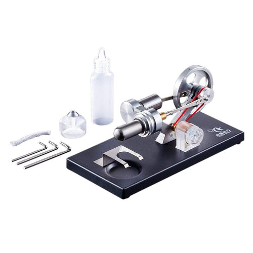 Stirlingkit Stirling Engine Kit DIY Metal Cylinder With 4Pcs LED Light Black Metal Baseplate Stem Steam Model Set