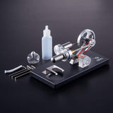 Stirlingkit Stirling Engine Kit DIY Metal Cylinder With 4Pcs LED Light Black Metal Baseplate Stem Steam Model Set, view 2