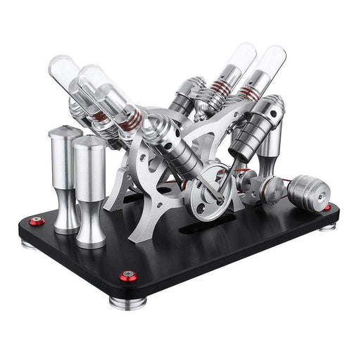 Stirlingkit Stirling Engine Kit Metal Bootable V4 4-Cylinder Parallel Micro External Combustion Engine Model