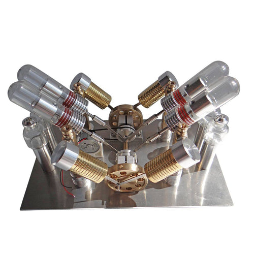 Stirlingkit Stirling Engine Kit V-shape 4-Cylinder V4 Parallel Micro External Combustion Engine Model