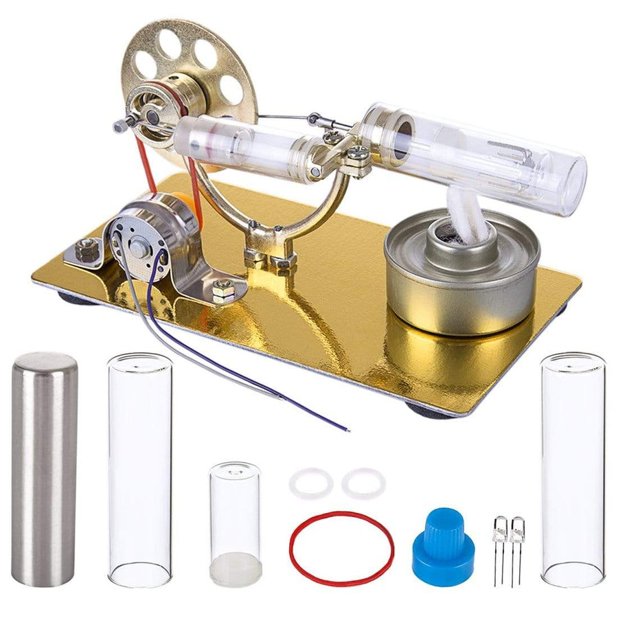 Stirlingkit Stirling Engine Set Model Single Cylinder Science Experiment Kit with All-metal Base