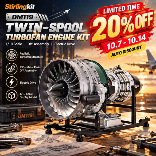 Stirlingkit TECHING DIY Twin-spool Turbofan Engine Kits Assembly 1/10 Electric Aircraft Engine DM119
