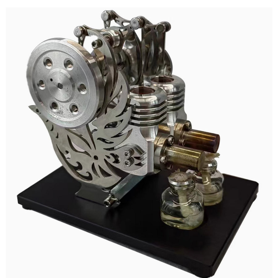 Stirlingkit Twin Cylinder Dual-Piston Hot Air Stirling Engine Model Phoenix-shape Science Toy