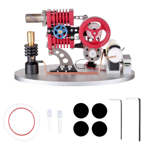 Stirlingkit α Type Double Cylinder Butane Stirling Engine LED Generator Model with Double Piston Rocker Arm Linkage