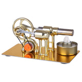 Stirlingkit γ-Type Golden Single Cylinder Sterling Engine Generator Stirling Model with LED Diode and Bulb Science Experiment Educational Toy, view 2