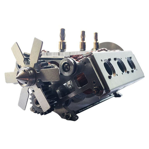 Stirlingkit V6 Electromagnetic Motor Engine Model with Hexagon Fan for 1/10 Model Car Teaching Demonstration