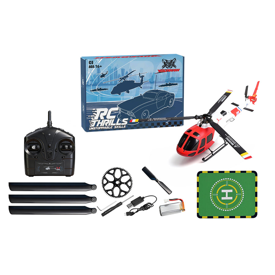Stirlingkit WLToys AS350 2.4G 4CH RTF Micro RC Helicopter Model Optical Flow K150 Air Rescue