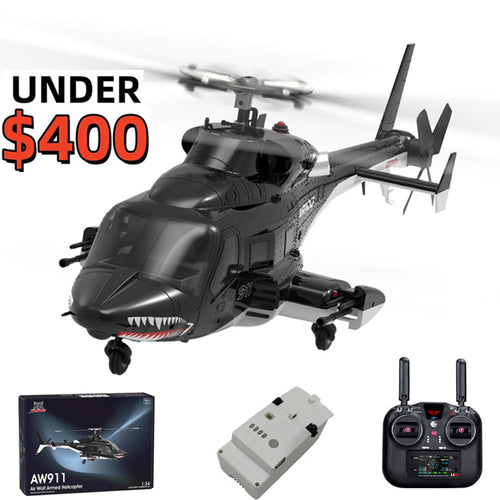 Stirlingkit WOLFBUSH AW-911 Airwolf 1/34 Scale RC Helicopter Smart GPS 2.4G 9CH 6G/3D Stunt RC Airplane
