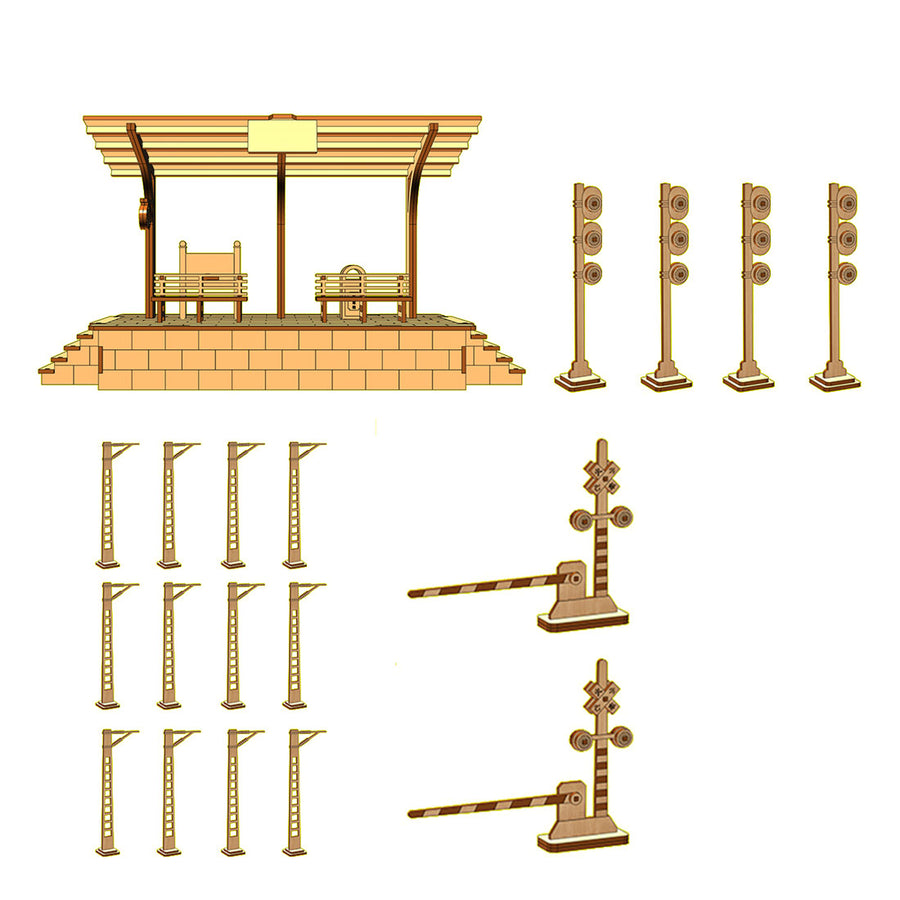 Stirlingkit Wooden Train Railway Scene Model Sets for Retrol Beam Steam Engine