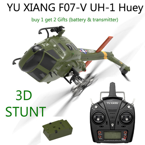 Stirlingkit YU XIANG F07-V UH-1 Huey 3D Stunt RC Helicopter 2.4G 6CH Brushless Direct-Drive Flybarless Aircraft Model 1/34 Scale RTF Version