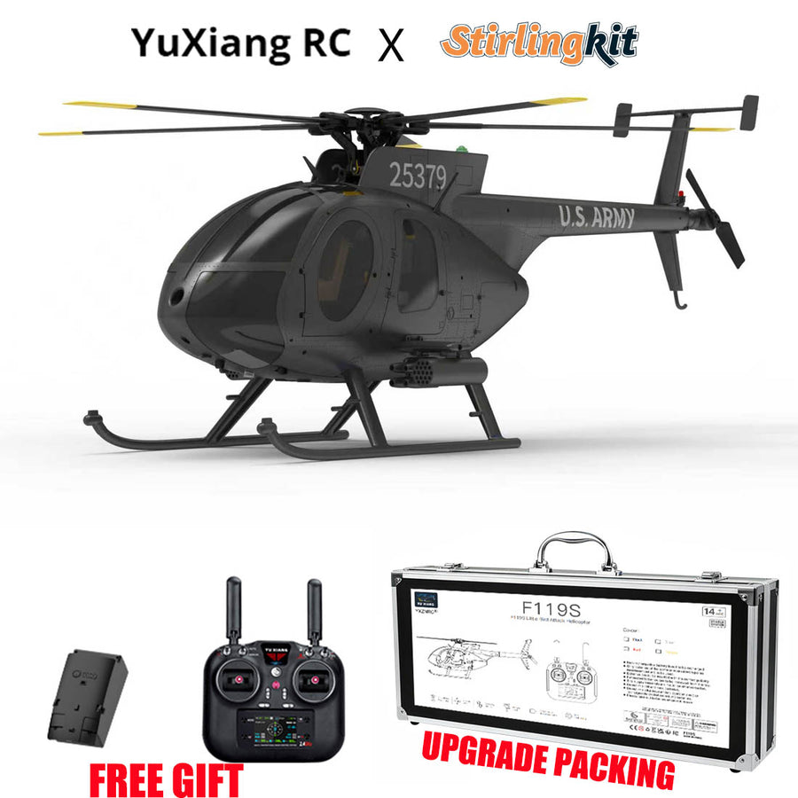 Stirlingkit YU XIANG F119S MD500 MH-6 Little Bird Military GPS RC Helicopter Model RTF 1/16 Scale 250-Class 2.4G 9CH 6G/3D & Openable Cockpit