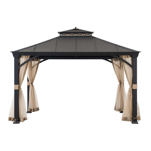 Sunjoy Metal Gazebo with Aluminum Frame and Privacy Netting, 11x13