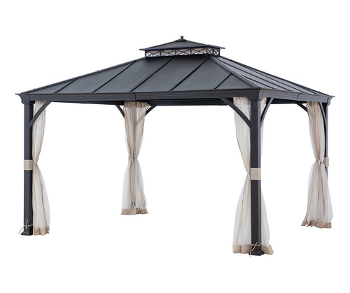 Sunjoy Crown Lattice Hardtop Patio Gazebo 11' × 13', Matte Black