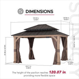 Sunjoy Extra-Large Vent Top Wood Gazebo with 5.5" Thick Posts, Netting & Curtains, 11x13, view 3