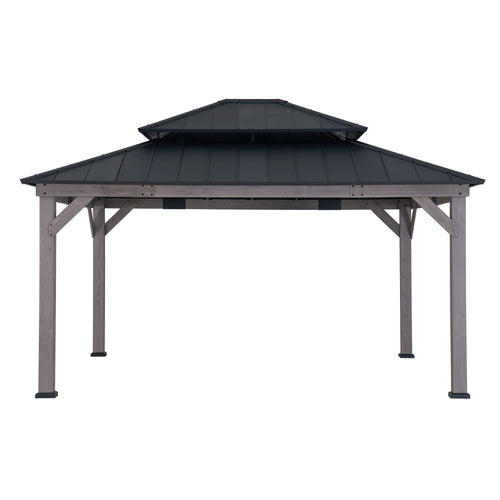Sunjoy Grand Double-Tier Wooden Gazebo 13' x 15' - Driftwood Cedar