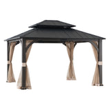 Sunjoy Meridian Woodgrain Tall Metal Gazebo with Netting, 2-Tier Steel Roof 13' × 15', view 3