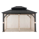 Sunjoy Meridian Woodgrain Tall Metal Gazebo with Netting, 2-Tier Steel Roof 13' × 15', view 4