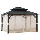 Sunjoy Meridian Woodgrain Tall Metal Gazebo with Netting, 2-Tier Steel Roof 13' × 15', view 5