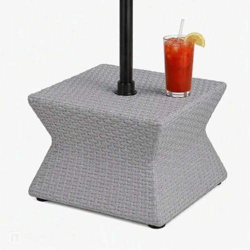 Sunjoy Wicker & Aluminum Small Patio Umbrella Table 16'' - Gray