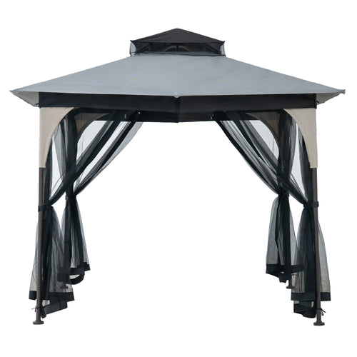 Sunjoy Soft Top Gazebo with Mosquito Netting, 9x9 - Light Gray & Black