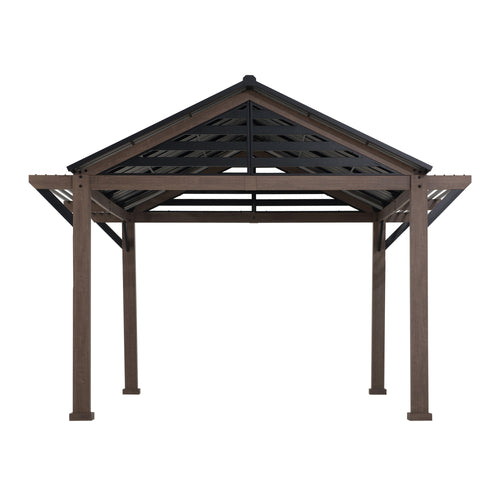 Sunjoy Apex Woodgrain Gable Steel Roof Patio Gazebo, 13ร13